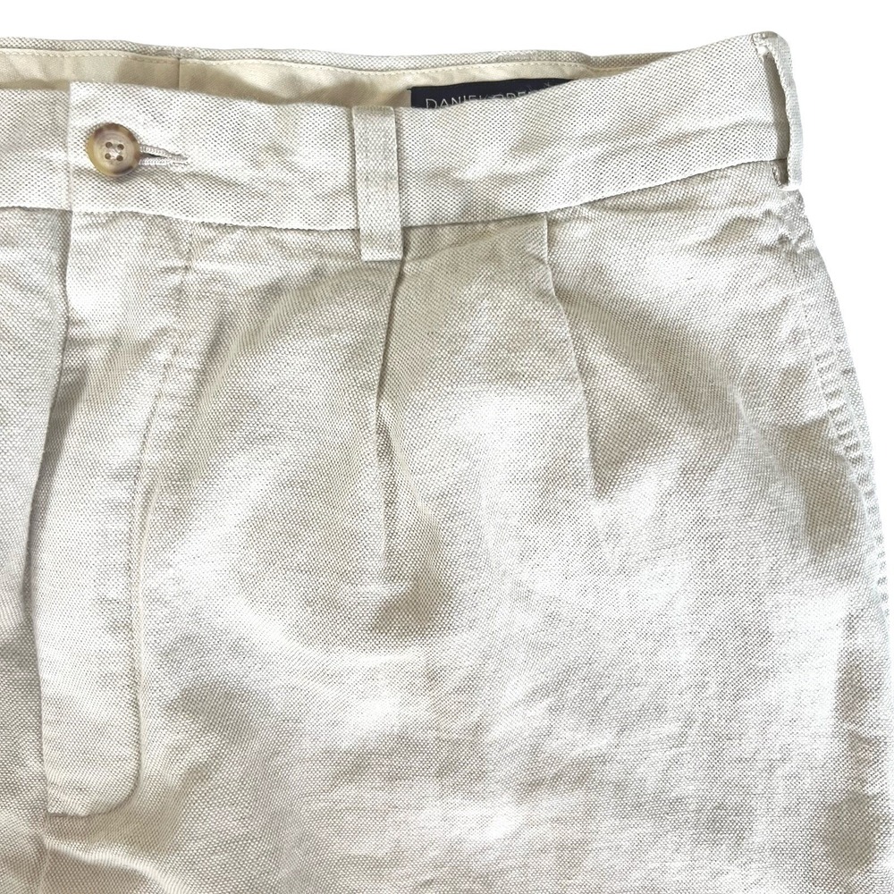 Daniel Cremieux Collection Mens 34x30 Cotton Linen Pleated Trousers Beige Pants - Picture 2 of 6